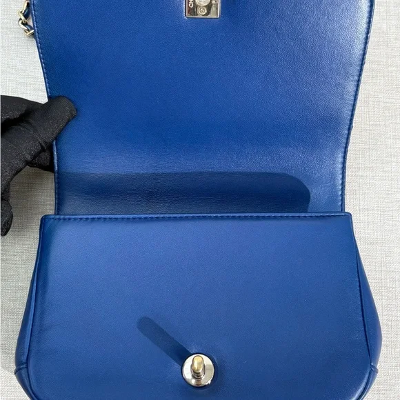 CHANEL Blue Quilted Top Handle Flap Bag GHW - Picture 10 of 16